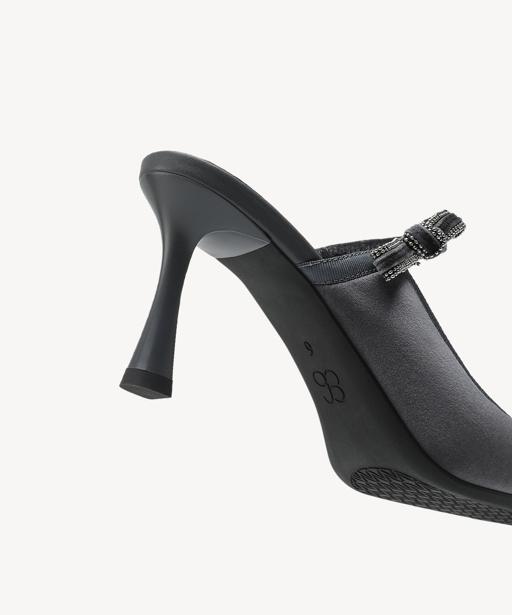 GraceLithe Velvet Bow Pointed Toe Heeled Mule