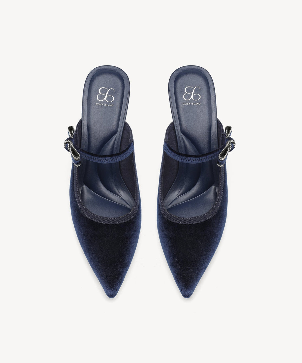 GraceLithe Velvet Bow Pointed Toe Heeled Mule