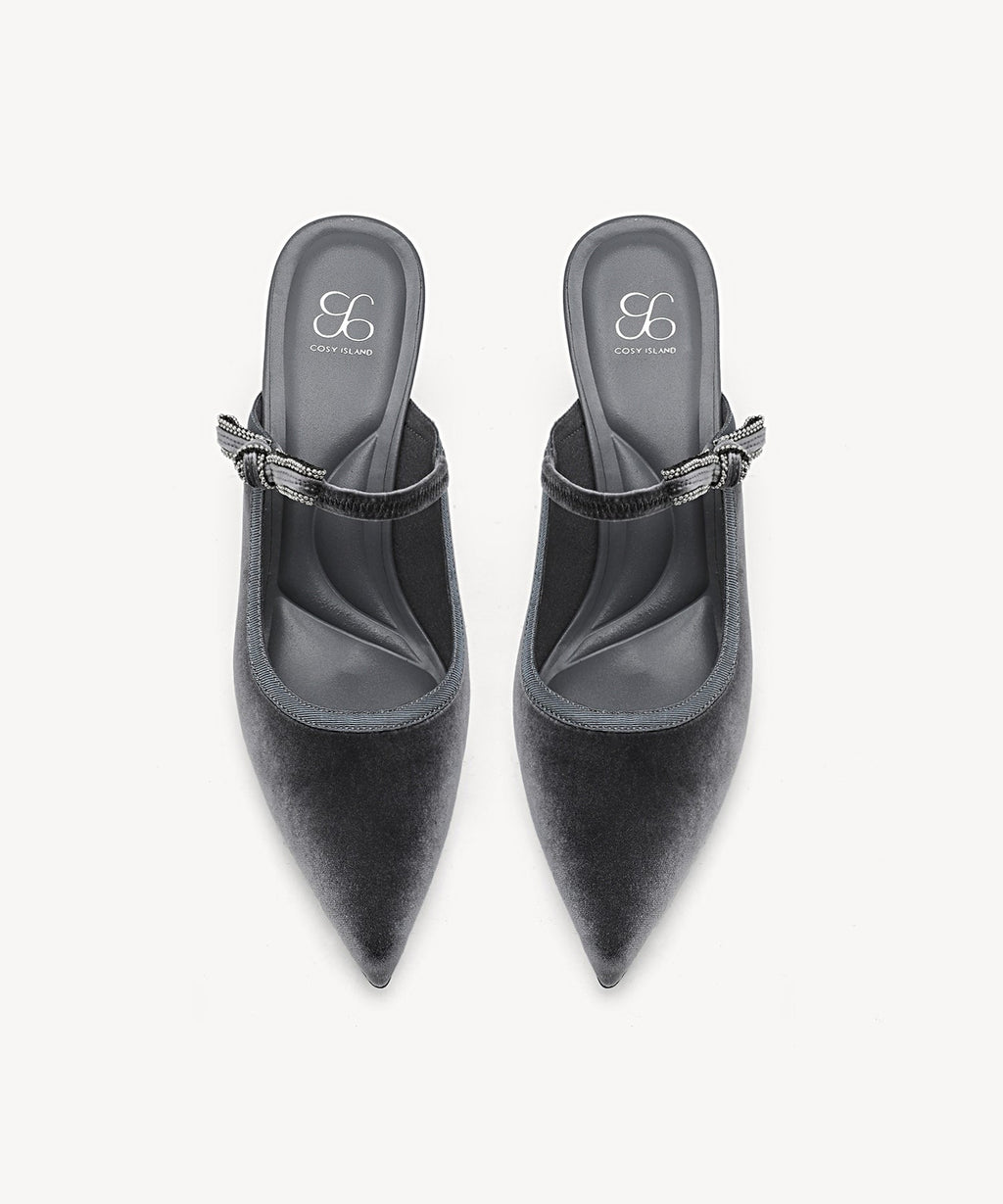 GraceLithe Velvet Bow Pointed Toe Heeled Mule