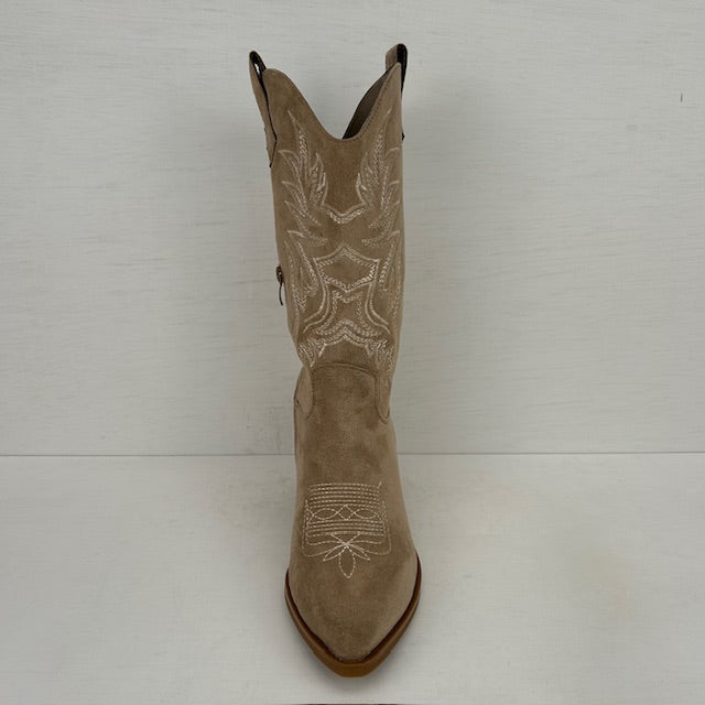 Leuke suèdine cowboylaarzen met gaaf design khaki