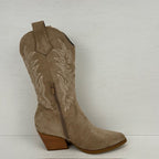 Leuke suèdine cowboylaarzen met gaaf design khaki