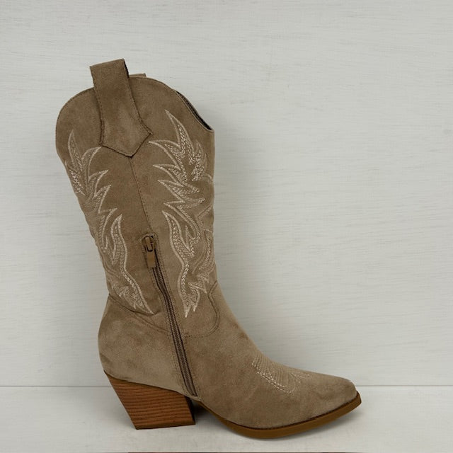 Leuke suèdine cowboylaarzen met gaaf design khaki