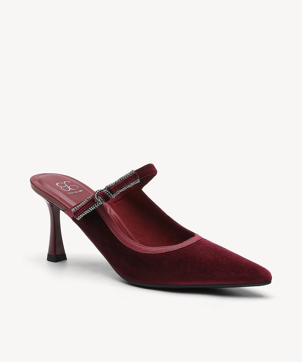 GraceLithe Velvet Bow Pointed Toe Heeled Mule