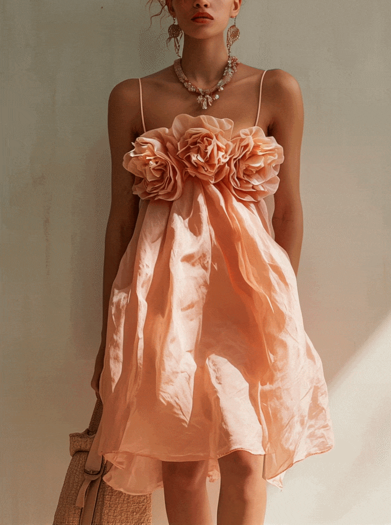 24-Hour-Shipping Blush Pink 3D Floral Cotton Mini Dress