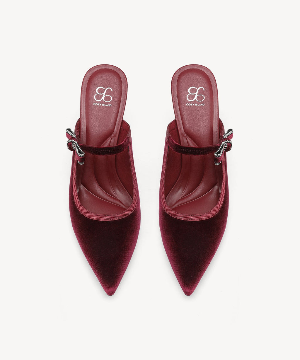 GraceLithe Velvet Bow Pointed Toe Heeled Mule