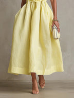 24-Hour-Shipping Yellow Strapless Floral Applique Midi Dress