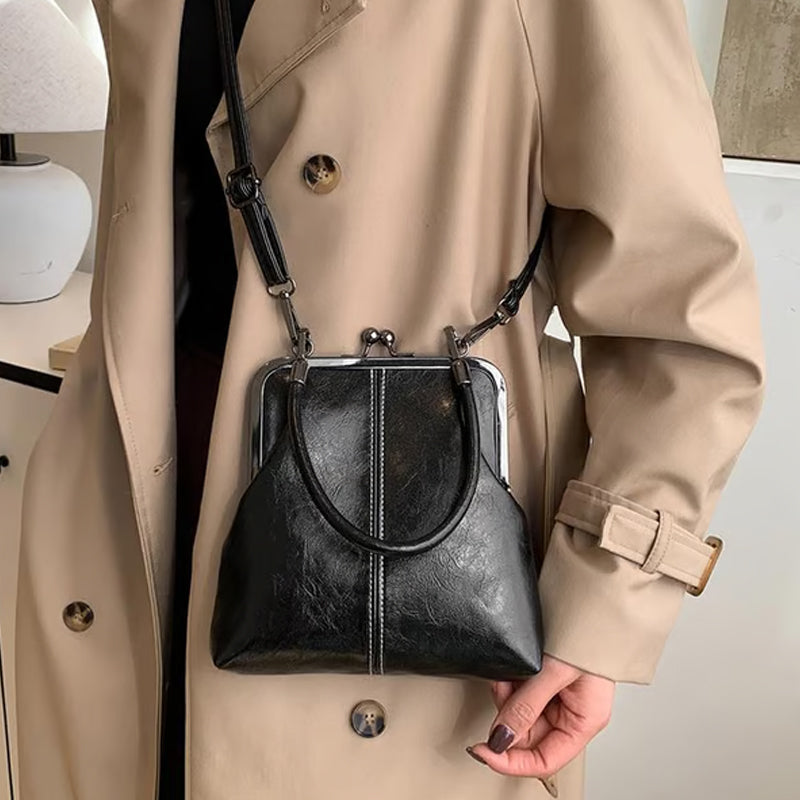 👜 50% KORTING NU! 💋 Dames Kiss Lock Crossbody Tas met Bovenhengsel – Vintage messing sluiting & gestructureerde vorm – Afneembare riem, perfect voor dagelijks gebruik of dinerdates ✨